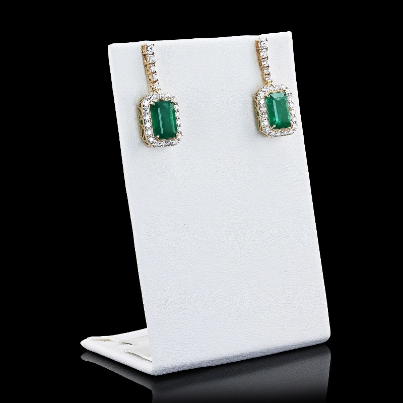 Photo 3 of  6.51ctw Emerald and 1.29ctw Diamond 14K Yellow Gold Earrings   ER007228