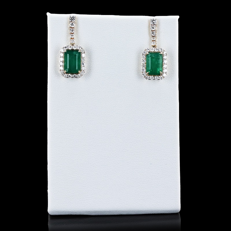 Photo 1 of  6.51ctw Emerald and 1.29ctw Diamond 14K Yellow Gold Earrings   ER007228
