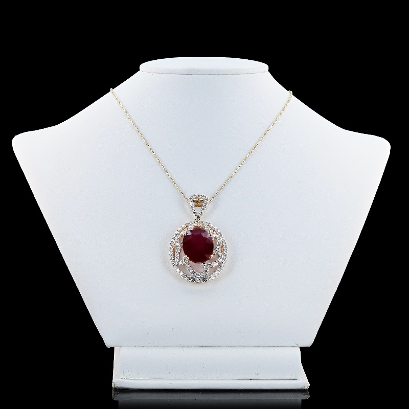 Photo 1 of 16.70ct Ruby and 3.40ctw Diamond 14K White and Yellow Gold Pendant Necklace NK015045