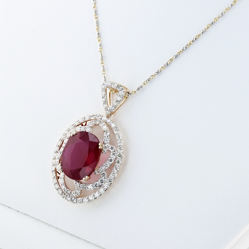 Photo 2 of 16.70ct Ruby and 3.40ctw Diamond 14K White and Yellow Gold Pendant Necklace NK015045