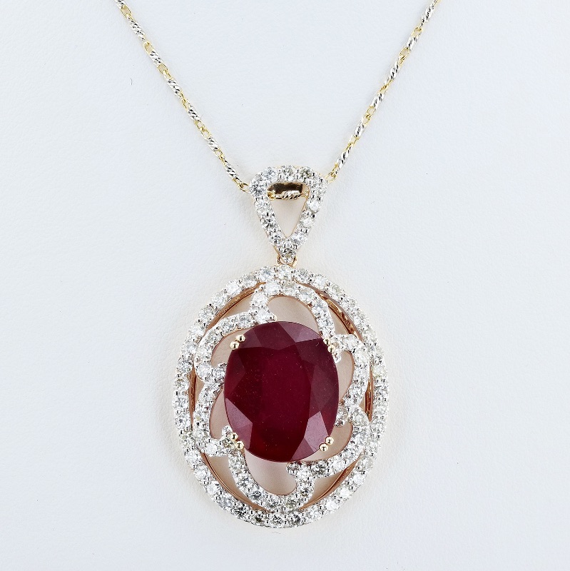 Photo 3 of 16.70ct Ruby and 3.40ctw Diamond 14K White and Yellow Gold Pendant Necklace NK015045
