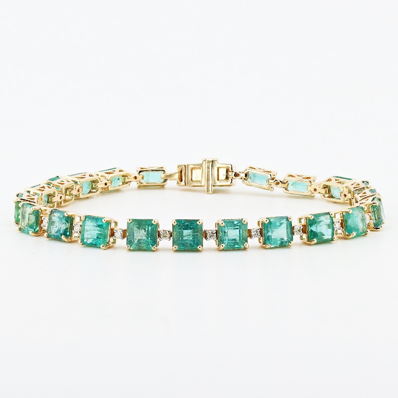 Photo 2 of 17.42ctw Emerald and 0.37ctw Diamond 18K Yellow Gold Bracelet  BR008005. 