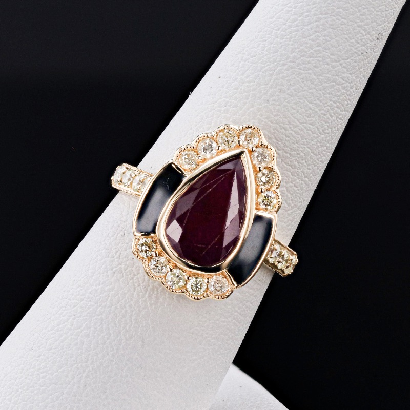 Photo 2 of  2.83ct Mozambique Ruby and 0.63ctw Diamond 18K Yellow Gold Ring (GIA CERTIFIED)  (Approx. Size 6-7)  RN033153