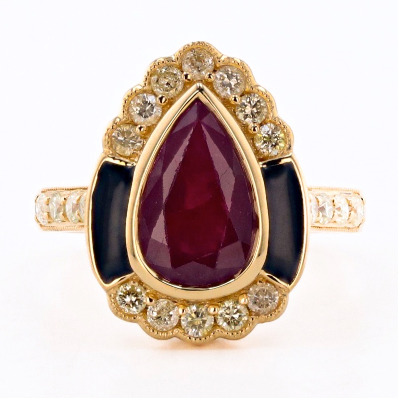 Photo 1 of  2.83ct Mozambique Ruby and 0.63ctw Diamond 18K Yellow Gold Ring (GIA CERTIFIED)  (Approx. Size 6-7)  RN033153