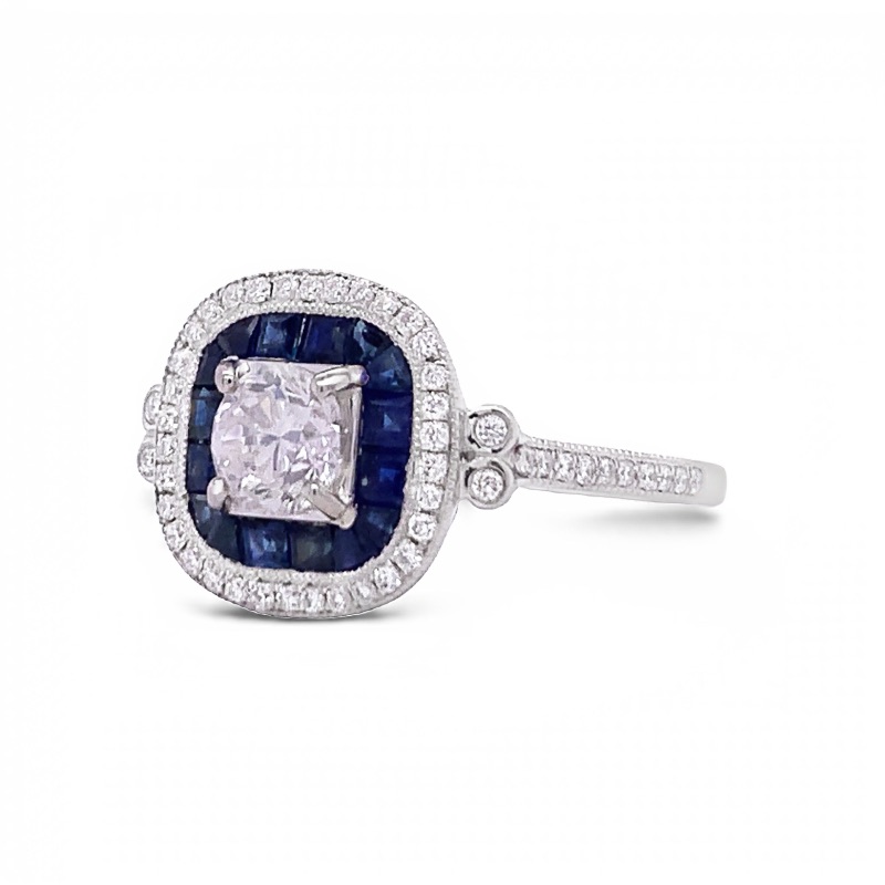 Photo 2 of  0.61ct F COLOR VS2 CLARITY CENTER Diamond and 0.77ctw Blue Sapphire Platinum Ring (1.44ctw Diamonds)  (Approx. Size 6-7)  RN030425