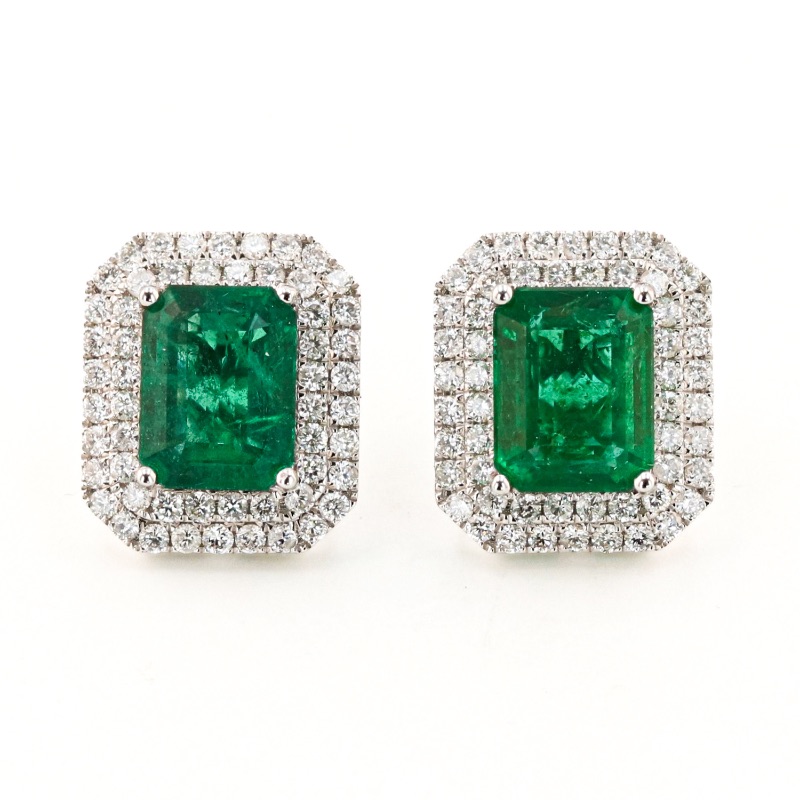 Photo 3 of 4.44ctw Emerald and 1.04ctw Diamond 18K White Gold Earrings  ER007075