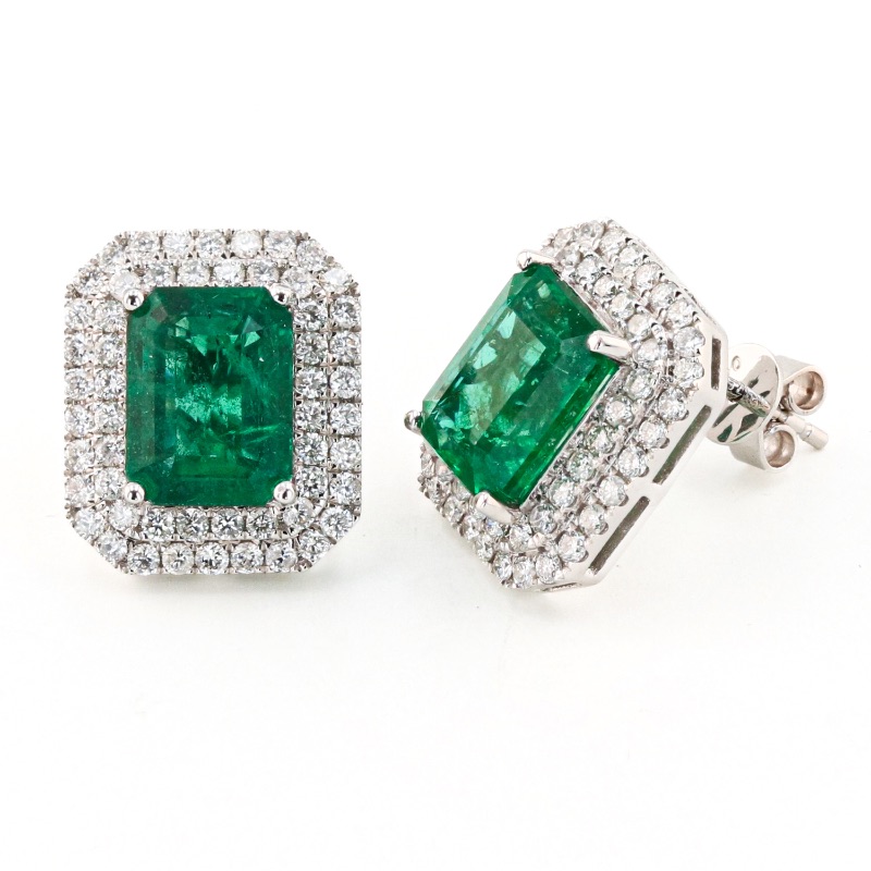 Photo 1 of 4.44ctw Emerald and 1.04ctw Diamond 18K White Gold Earrings  ER007075