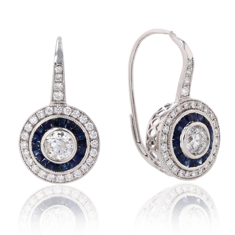 Photo 1 of 1.04ctw Blue Sapphire and 1.34ctw Diamond Platinum Earrings  ER005853