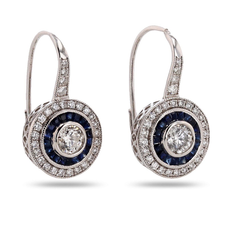Photo 2 of 1.04ctw Blue Sapphire and 1.34ctw Diamond Platinum Earrings  ER005853