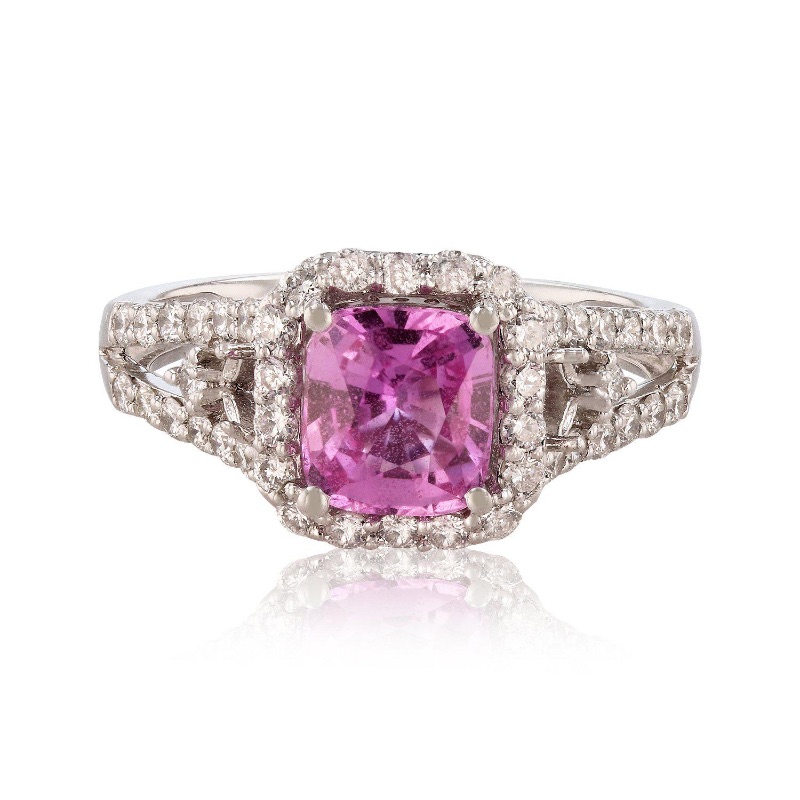 Photo 3 of 1.60ct Pink Sapphire and 0.76ctw Diamond Platinum Ring (Approx. Size 6-7)  RN023447
