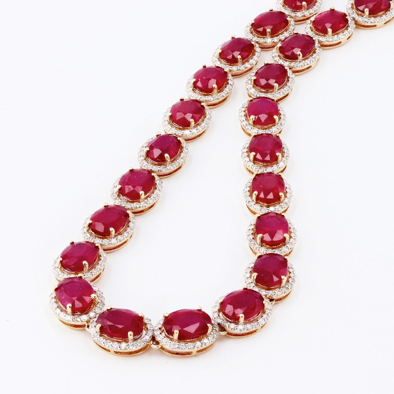 Photo 2 of 66.67ctw Ruby and 6.13ctw Diamond 14K Yellow Gold Necklace  NK013521