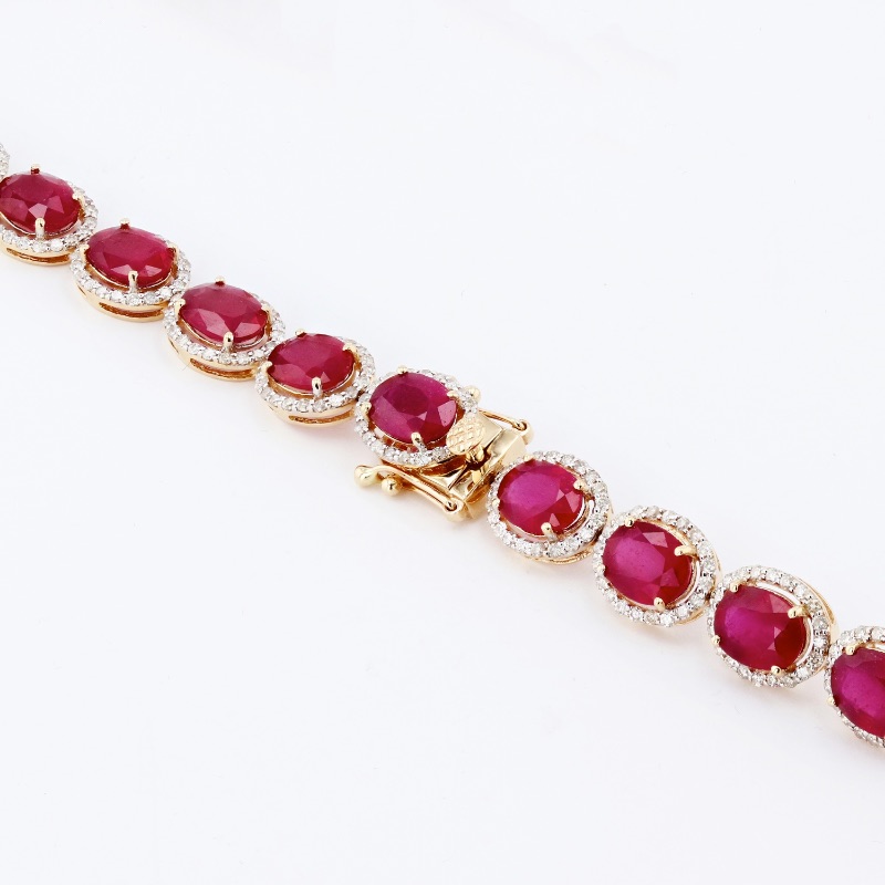 Photo 3 of 66.67ctw Ruby and 6.13ctw Diamond 14K Yellow Gold Necklace  NK013521
