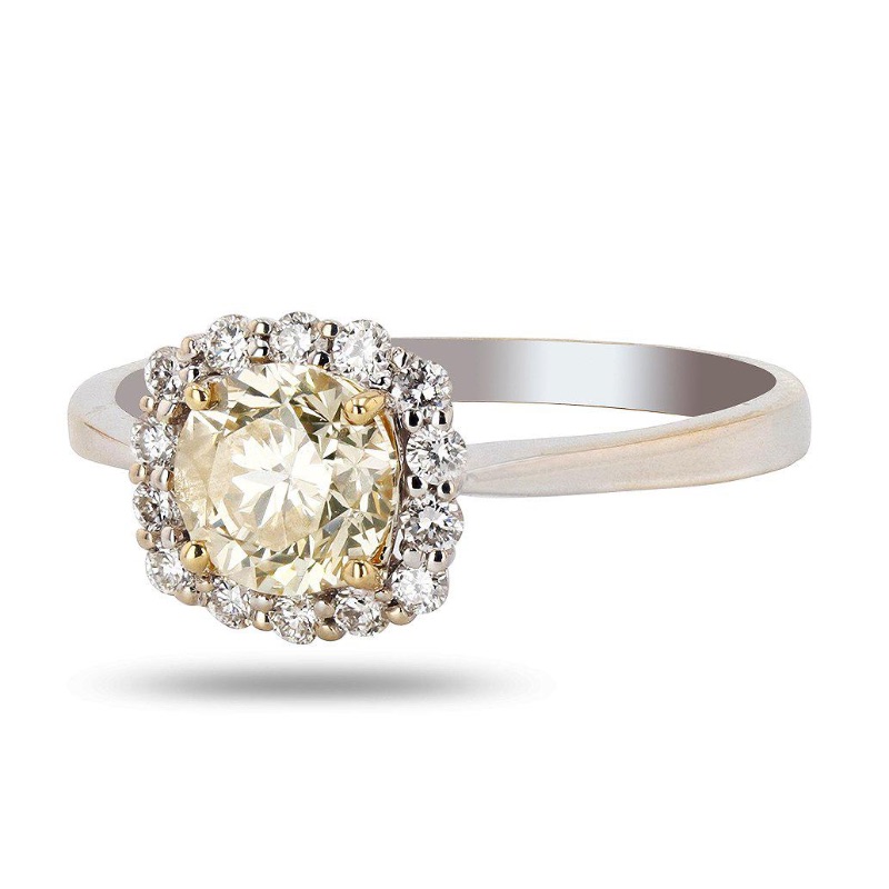 Photo 2 of 1.04ct CENTER Fancy Light Yellow Diamond 18K White Gold Ring (1.27ctw Diamonds)  RN030027
