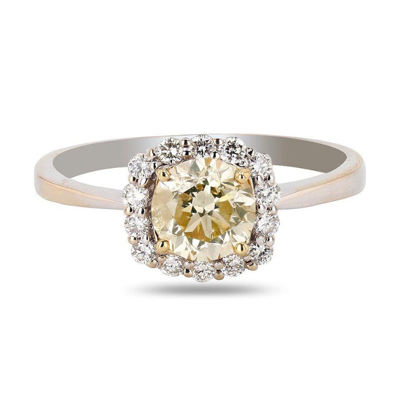 Photo 1 of 1.04ct CENTER Fancy Light Yellow Diamond 18K White Gold Ring (1.27ctw Diamonds)  RN030027