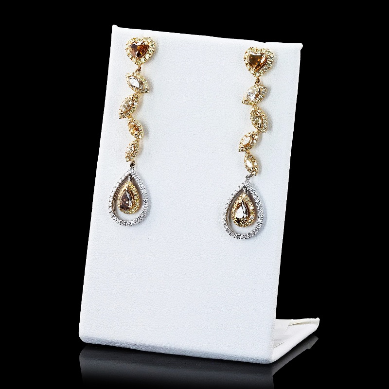 Photo 3 of 4.38ctw Fancy Brown Diamond 14K White and Yellow Gold Dangle Earrings  ER005383