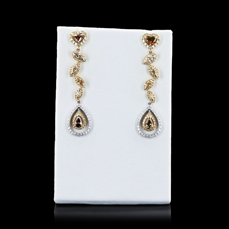 Photo 1 of 4.38ctw Fancy Brown Diamond 14K White and Yellow Gold Dangle Earrings  ER005383