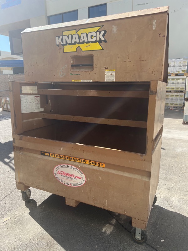 Photo 1 of KNAACK MODEL 89 STORAGEMASTER CHEST PIANO BOX 16-GAUGE STEEL, TAN, 47.8  CU FT (W60 x D30” H49”) USED-ORIGINAL RETAIL $1476.00