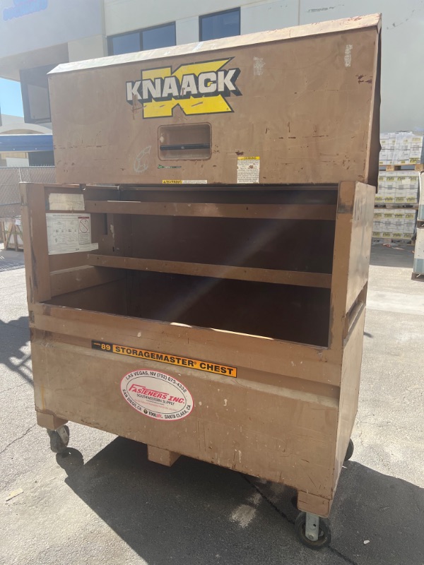 Photo 6 of KNAACK MODEL 89 STORAGEMASTER CHEST PIANO BOX 16-GAUGE STEEL, TAN, 47.8  CU FT (W60 x D30” H49”) USED-ORIGINAL RETAIL $1476.00