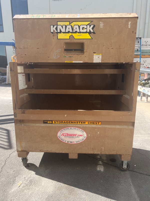 Photo 5 of KNAACK MODEL 89 STORAGEMASTER CHEST PIANO BOX 16-GAUGE STEEL, TAN, 47.8  CU FT (W60 x D30” H49”) USED-ORIGINAL RETAIL $1476.00