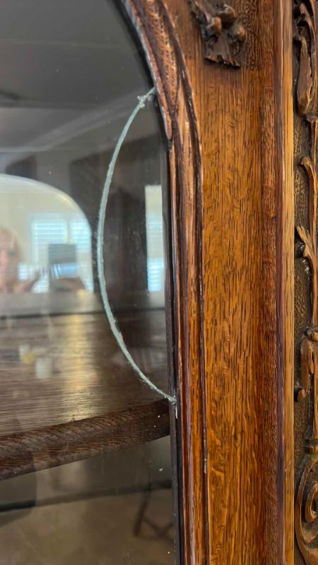 Photo 7 of ANTIQUE RJ HORNER AMERICAN OAK CURVED GLASS CURIO CABINET 52” X 18” H79”