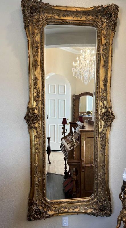 Photo 1 of ANTIQUE ORNATE GOLD FRAMED WALL MIRROR 38” x 86”