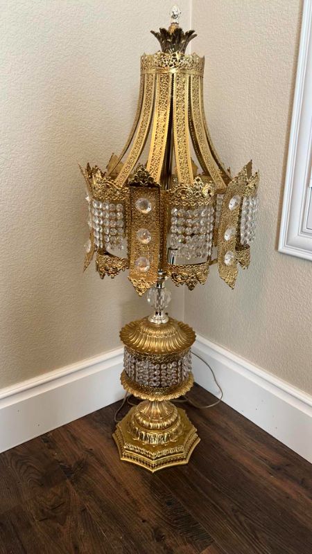 Photo 2 of VINTAGE GOLD METAL LAMP  H42” W 15”