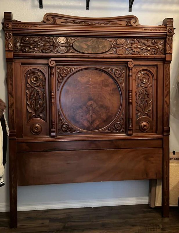 Photo 1 of ANTIQUE WALNUT WOOD EASTLAKE STYLE FULL SIZE BED FRAME (HEAD/FOOTBOARD & SIDE RAILS)