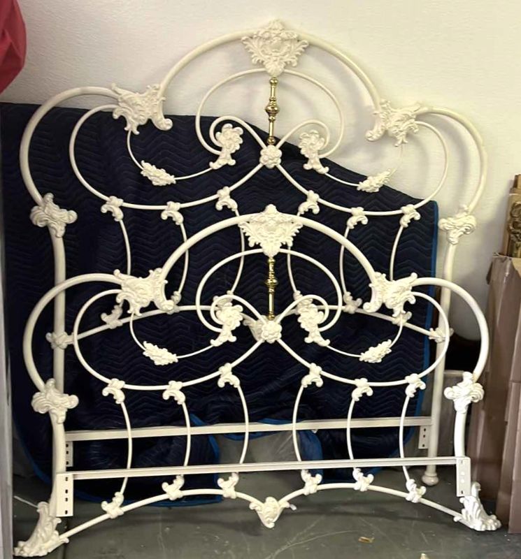 Photo 1 of ANTIQUE WHITE WROUGHT IRON W BRASS FULL BED FRAME SET (HEAD/FOOTBOARD AND METAL FRAME)