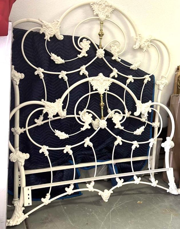 Photo 3 of ANTIQUE WHITE WROUGHT IRON W BRASS FULL BED FRAME SET (HEAD/FOOTBOARD AND METAL FRAME)