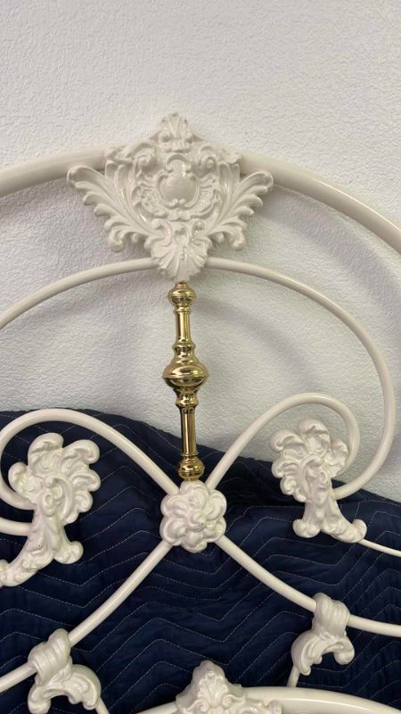 Photo 2 of ANTIQUE WHITE WROUGHT IRON W BRASS FULL BED FRAME SET (HEAD/FOOTBOARD AND METAL FRAME)