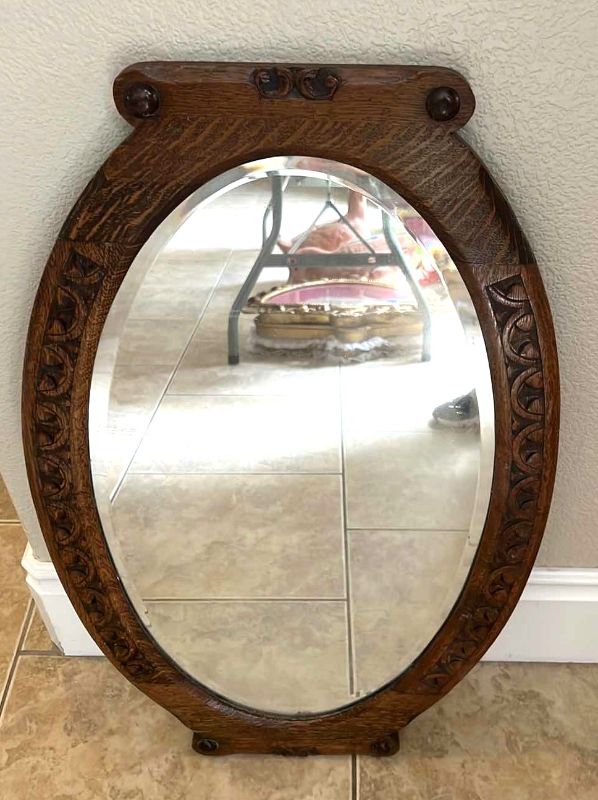 Photo 2 of ANTIQUE FRAMED OVAL MIRROR 20” x 30”