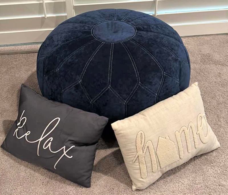 Photo 1 of POOF FLOOR PILLOW AND TWO THROW PILLOWS