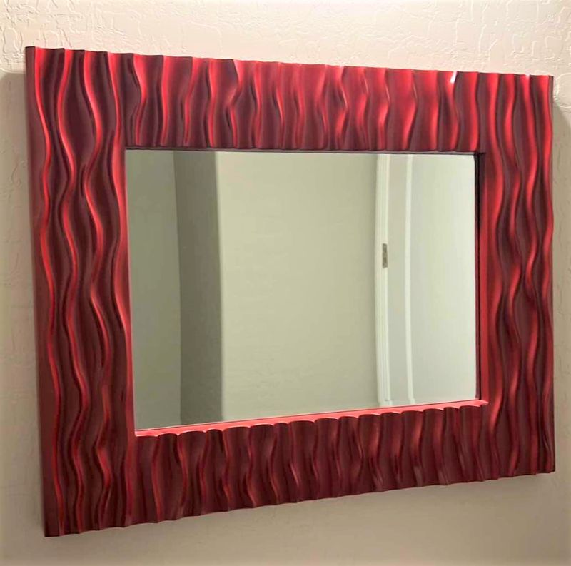 Photo 1 of HOME DECOR - 38.5 x 31” WAVY RED FRAMED MIRROR