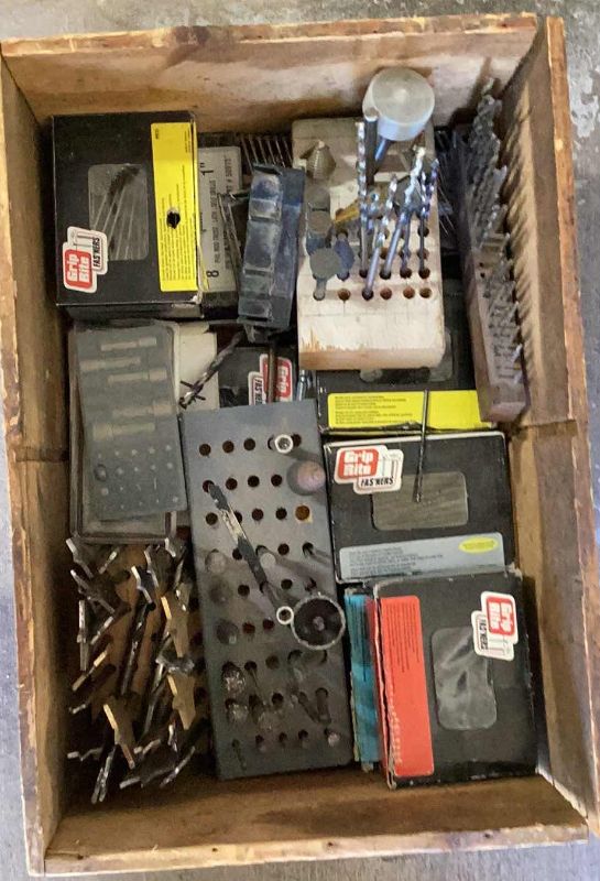 Photo 1 of BOX OF ASSORTED DRILL BITS AND FASTENERS