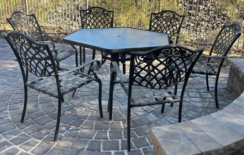 Photo 1 of OUTDOOR FURNITURE TABLE 51” WIDTH H 28” & 6 CHAIRS 