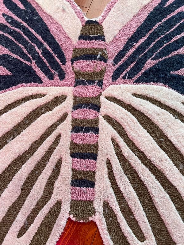 Photo 2 of ANTHROPOLOGY BUTTERFLY RUG. MULTI COLORED WITH PINK AND WHITE ACCENTS. 4’ X 6.5’