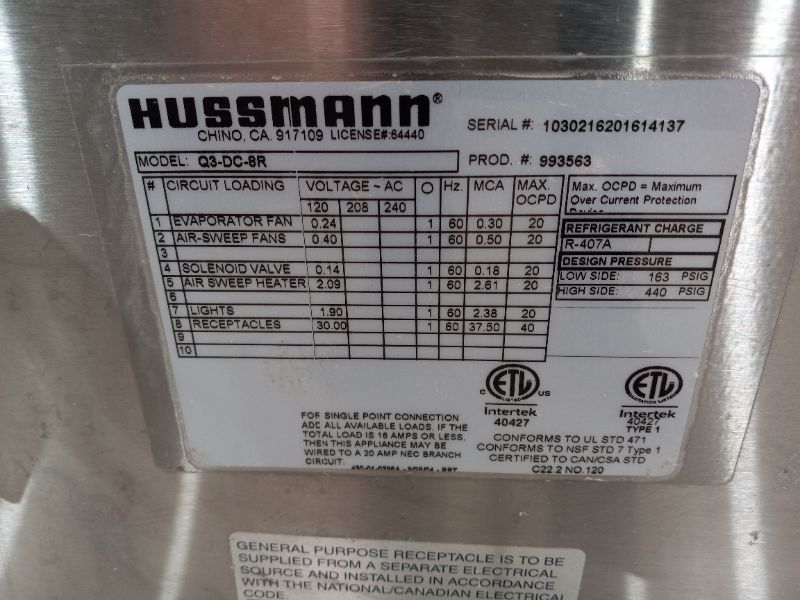 Photo 14 of HUSSMANN 4 PIECE COMMERCIAL DELI DISPLAY REFRIGERATOR MODELS Q3-DC-8R (NEEDS COMPRESSOR)