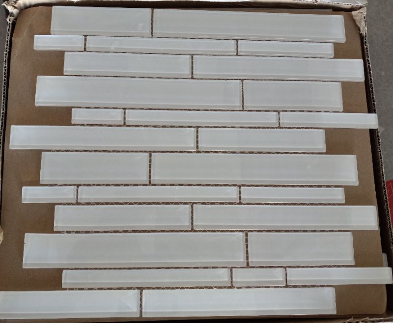 Photo 1 of DALTILE AMITY LINEAR MOSAIC TAUPE GLASS WALL TILE LNRANMS1P 27.9sqft 14" X 12" H3/16"