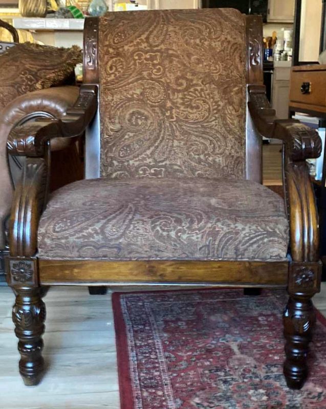 Photo 2 of SAM MOORE ORNATE DARK WOOD CLAWED ARM CHAIR