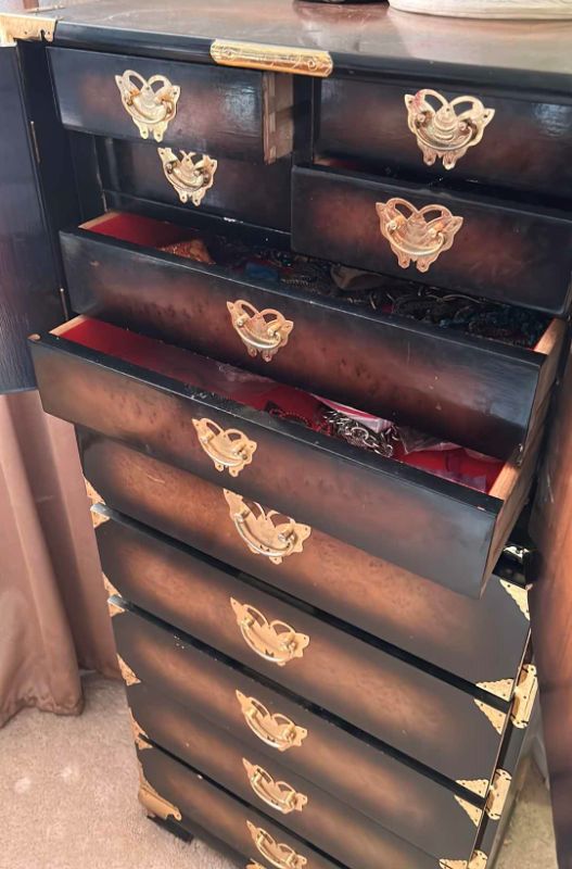 Photo 4 of LACQUERED ORIENTAL STYLE DRESSER DRAWERS- 22 x 51 x 16