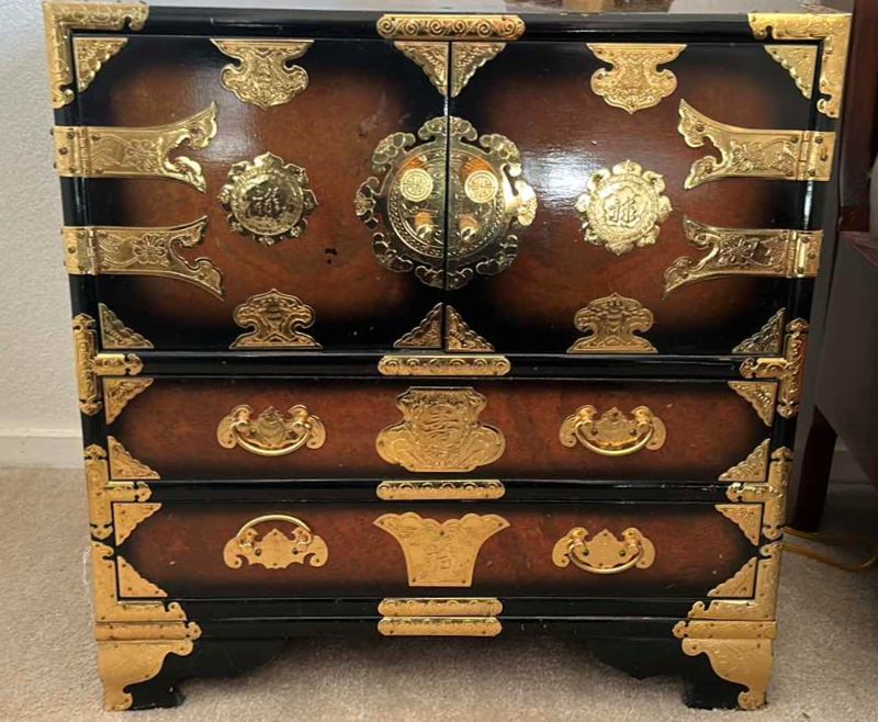 Photo 1 of ORIENTAL LACQUERED NIGHTSTAND - 21.5 x 14 x 22
