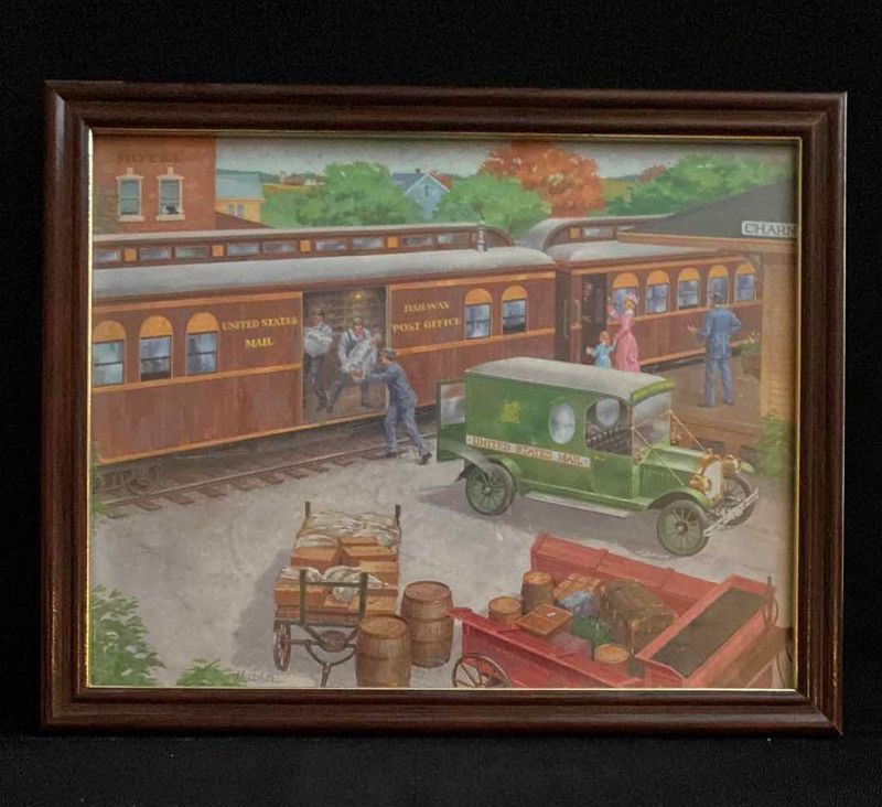 Photo 1 of MAIL TRAIN SCENE FRAMED WALL PRINT 15.5 x. 12.5