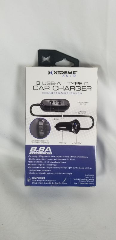 Photo 2 of 3 USB A + TYPE -C CAR CHARGER 5FT CABLE 18W POWER DELIVERY 8.8A TOTAL POWER NEW