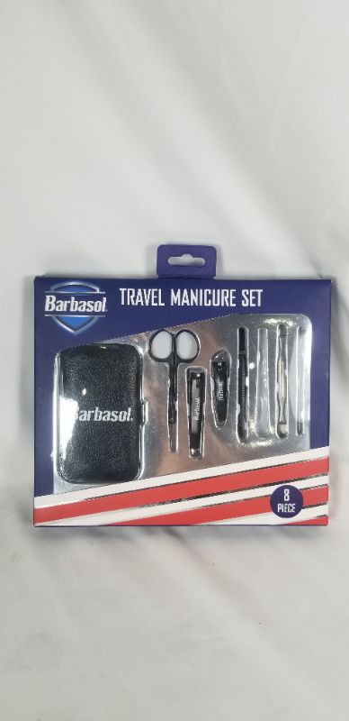 Photo 2 of 8 PIECE TRAVEL MANICURE SET  SAFETY SCISSORS LARGE NAIL CLIPPER NAIL FILE POINTED TWEEZERS TRAVEL CASE 2 CUTICLE PUSHERS NEW