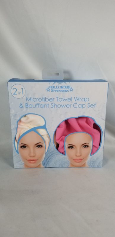 Photo 1 of 2 IN 1 HEAD SET MICROFIBER TOWEL WRAP AND BOUFFANT SHOWER CAP SET NEW