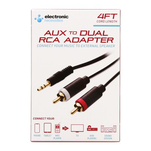 Photo 2 of AUX TO DUAL RCA ADAPTER CONNECT YOUR MUSIC TO EXTERNAL SPEAKER 4 FT CORD LENGTH NEW