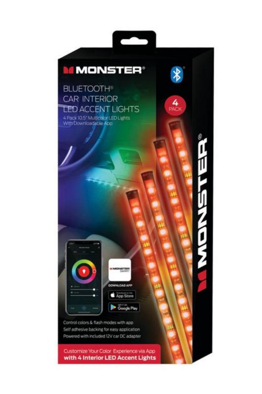 Photo 2 of BLUETOOTH CAR INTERIOR LED ACCENT LIGHTS 4 PACK 10.5 MUTICOLOR LED LGHTS WITH DOWNLOADABLE APP NEW