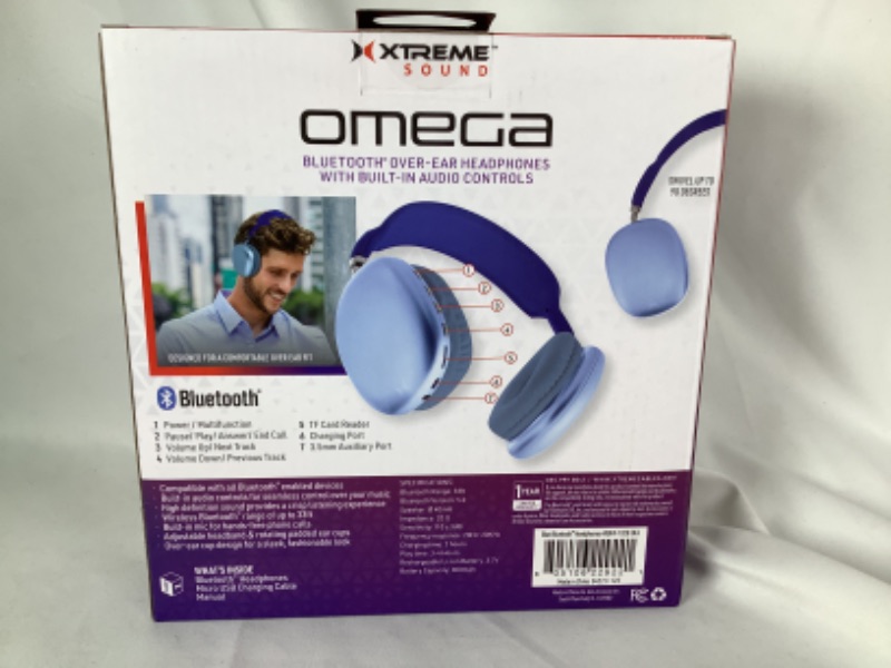 Photo 2 of BLUE OMECA BLUETOOTH OVER HEAR HEAD PHONE WITH BUILD IN ADUIO CONTROLS NEW