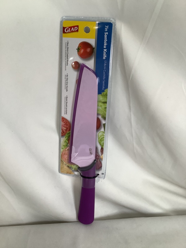 Photo 1 of 7 INCH SANTOKU PURPLE KNIFE NON STICK COATED BLADES NO SLIP GRIP HANDLE BLADE SHEATH INCLUDED NEW