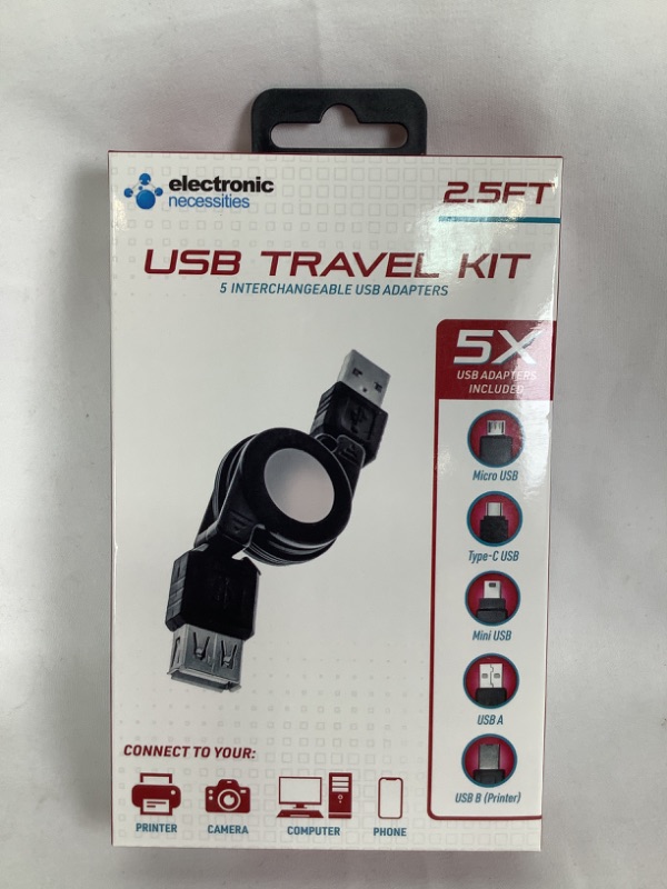 Photo 4 of USB TRAVEL KIT 5 INTERCHANGEABLE USB ADAPTERS MICRO USB TYPE C USB MINI USB USB A  USB B CONNECT TO YOUR PRINTER CAMERA COMPUTER OR PHONE NEW 